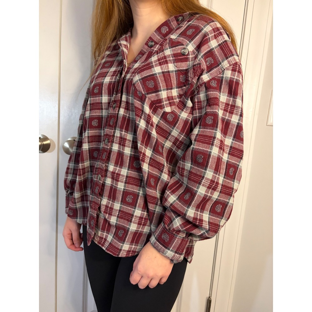 Classic Elements Burgundy Plaid 100% Cotton Button Down Shirt M